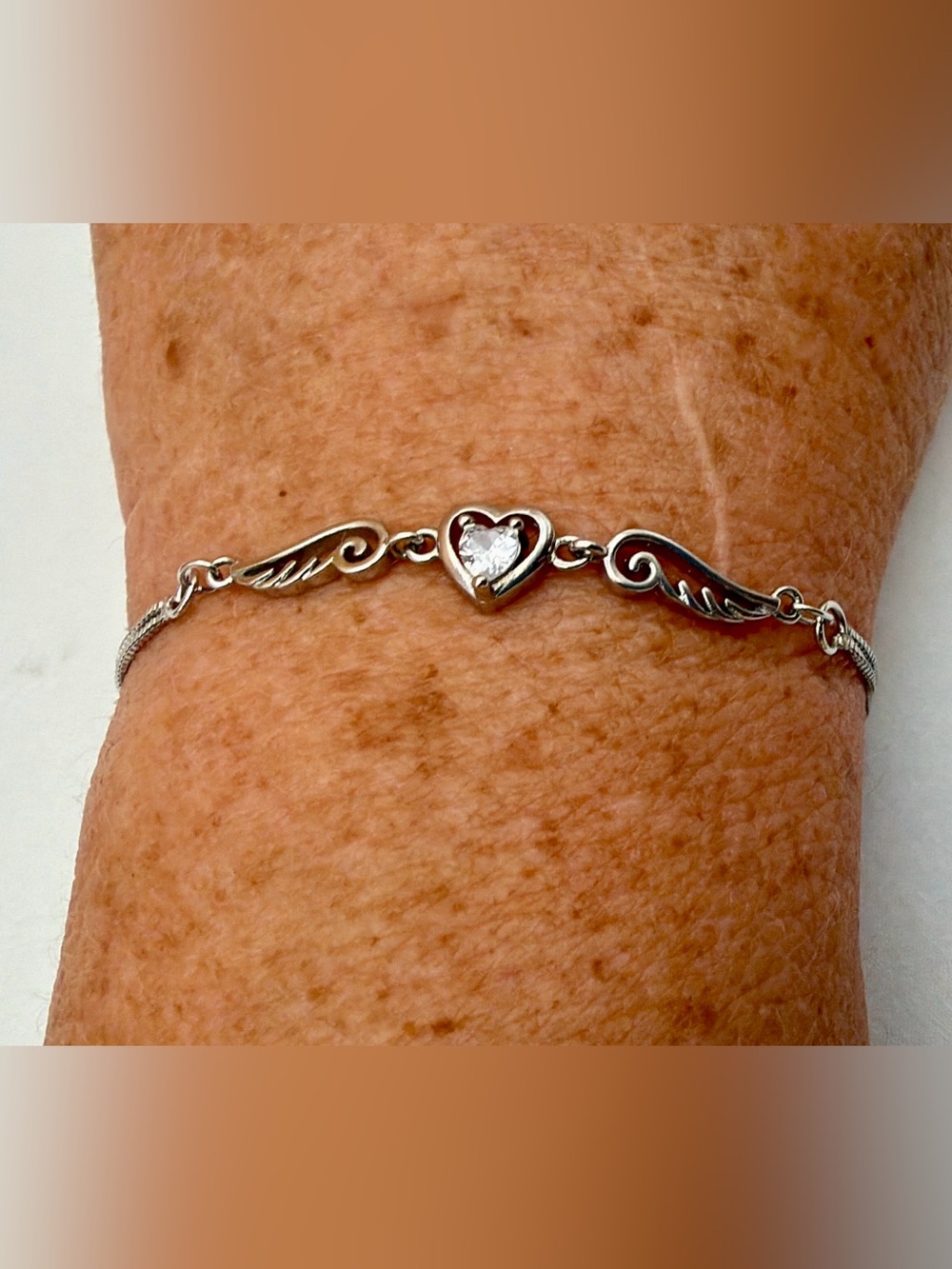Sterling Silver Winged Heart CZ Adjustable Bracelet 7-8” Y2K 90s Let your ❤️ fly